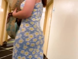 Sun dress Redhead gets a mouthful of dick while husban is away 