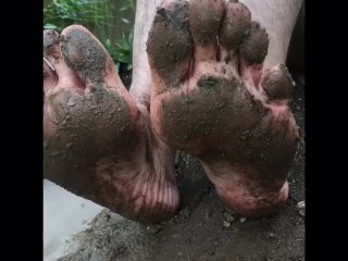 Muddy Dirty Filthy - Men’s feet - Barefoot bush walk - Would you still lick these feet?