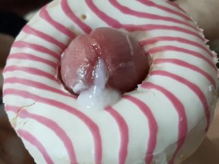 Russian student in the dorm fucks a sweet donut with a big dick