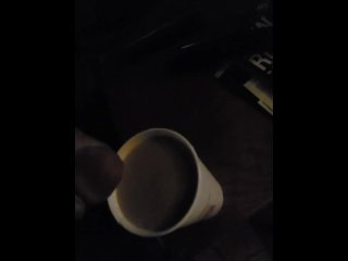 getting the wife's cum filled coffee ready ,light is bad in video 