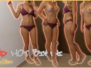 Wife HOT 🔥 RED Bikini Strip Tease  BEST tits ever - OF @wifeydoespremium
