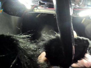 NYCFEET1 shows his soles as he drives with his his fur pedals
