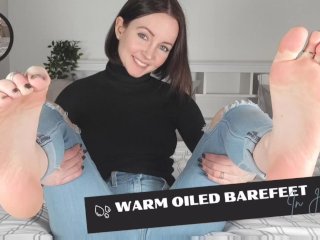 Warm Oiled Barefeet In Jeans