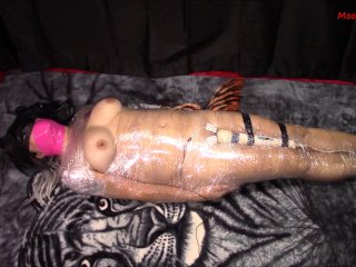 Mummified with electro and a vibrator struggling to orgasm