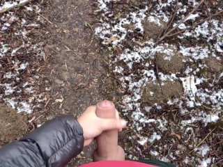 Outdoor long distance cumshot POV