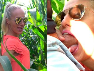 Blonde babe in a sexy dress and sunglasses gets facefucked in cornfield  Saliva Bunny  Teaser