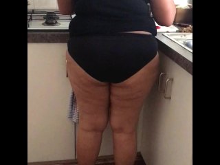 Sexy Brown Housewife Cooking in the Kitchen in Undies  Showing Beauitful Ass
