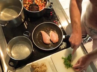 Miss M.'s REAL LIFE SLAVE does the COOKING - LOCKED to the STOVE - 24 minutes