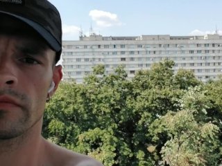 Public balcony jerk off with cumshot/Public place masturbation