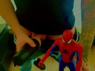 Spider-Man watching jerk off to hot lesbian’s scissoring loud video 
