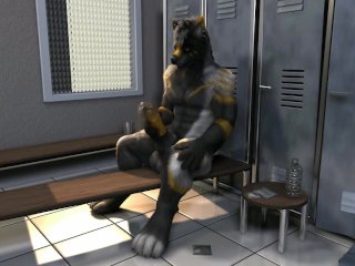 Wolf wear condom and masturbate in Locker room HD by h0rs3