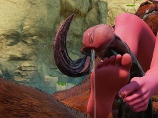 Furry Minotaur vs Horny Girl  Big Cock Monster Toejob  3D Porn Wild Life