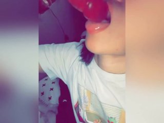 Practicing deep throating skills.