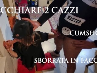 AMATEUR SLUT - Ragazza porca spompina 2 cazzi e riceve sborra negli occhi