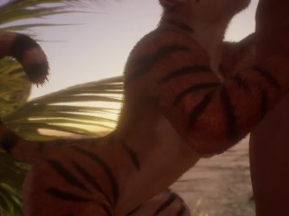 Female Tiger Orgasm / Squeezes His Dick (Cum Inside)  Wild Life Furry