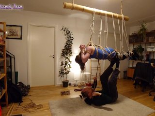 Girl in Shibari session Suspension with 3 transitions!