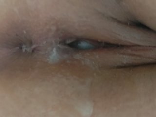 Cum leaking out from girlfriend after deep creampie 
