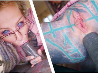 Nerdy TATTOO teen in glasses POV rough ANAL fuck - gape, deepthroat, facial cumshot