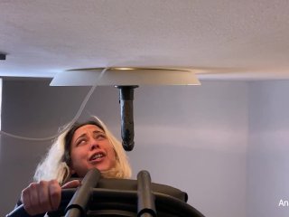 Leashed anal slut AnaKatana get's painaled while tied to a chair & wearing blinding lenses