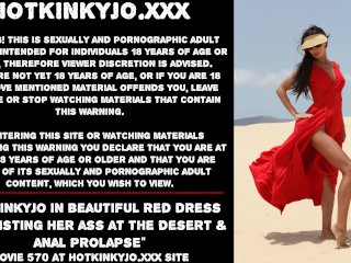Hotkinkyjo in beautiful red dress self fisting her ass at the desert & anal prolapse