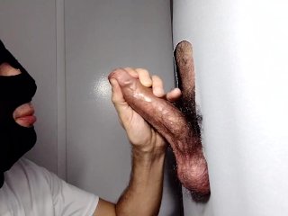 Male with hairy cock returns to Gloryhole after leaving work.