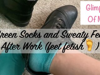 Green socks and sweaty feet after work (feet fetish) - GlimpseOfMe