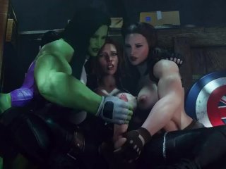 She-Hulk gives Black Widow handjob until cumshot Anime  シー・ハルクがブラック・ウィドウに射精するまで手コキを与える アニメ