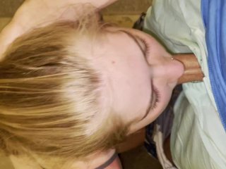 Girl tied and made to suck cock on knees in public bathroom