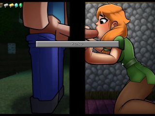 HornyCraft [Parody Hentai game PornPlay ] Ep.4 Alex is sucking Steve through a minecraft gloryhole