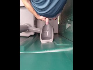 Peeing in a port-a-potty urinal, pissing with a small penis