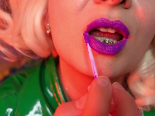 Lipstick closeup video - purple lips fetish ASMR video