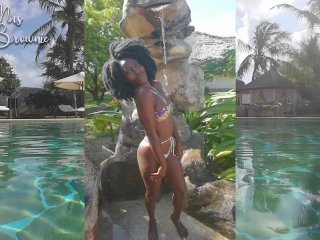 Sexy Ebony, bikini shower at the poolside!