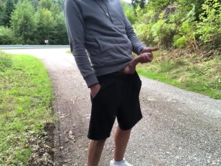 Guy jerks off near the road and cums hard