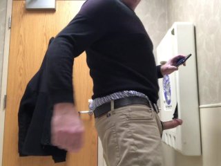 Public bathroom jerk-off and cum, I have some time in between appointments so I jerk off.
