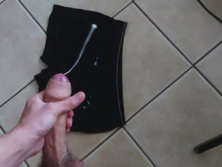 Biggest cumshot on my underwear (huge uncut cock POV, super slow motion cum)