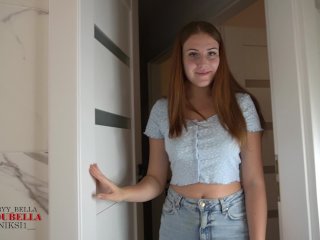 Stepsister sucks well, cum on her tits while her parents aren't home! Bella Crystal