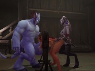Redhead Elf has BSDM Threesome sex in a dungeon  Warcraft Parody