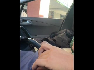 Dick flash and cum in a car for a girl that caught me