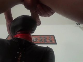 Tied up, ballgagged and hooded. Throated with no mercy and swallow cum