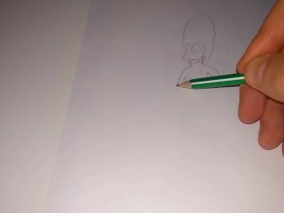 Drawing a naked Marge Simpson with a towel with a simple pencil