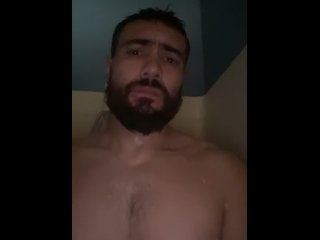 Hairy Bearded Guy let’s you watch him stroke it up in the shower