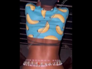Slim ebony baddie rides my dick on balcony while her parents are indoor