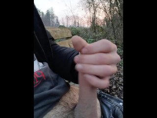 Cumshot outside on a bench in nature