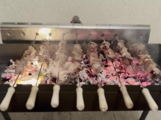 Pork souvlaki party on the new grill