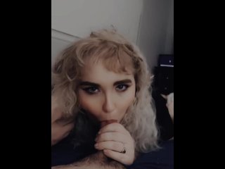 Sucking his cock til he burst on my tongue
