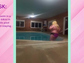 Dare: Chub Sissy Swims in Bikini in Public Pool