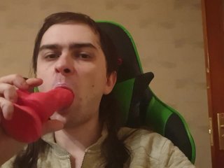 Gay sucking dildo toy pov