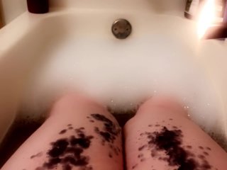 thicc trans BBW drips wax on thighs in the bath tub