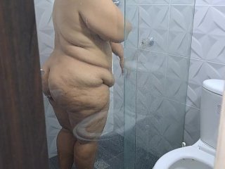 I interrupt my stepmom in the shower so she can suck my cock. POV