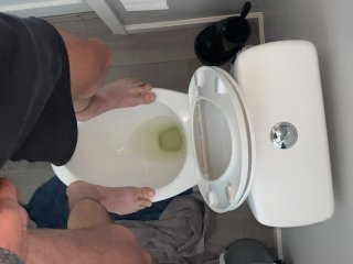 High on pot and fit to bust standing on public toilet desperate to piss open wide drink up piss slut